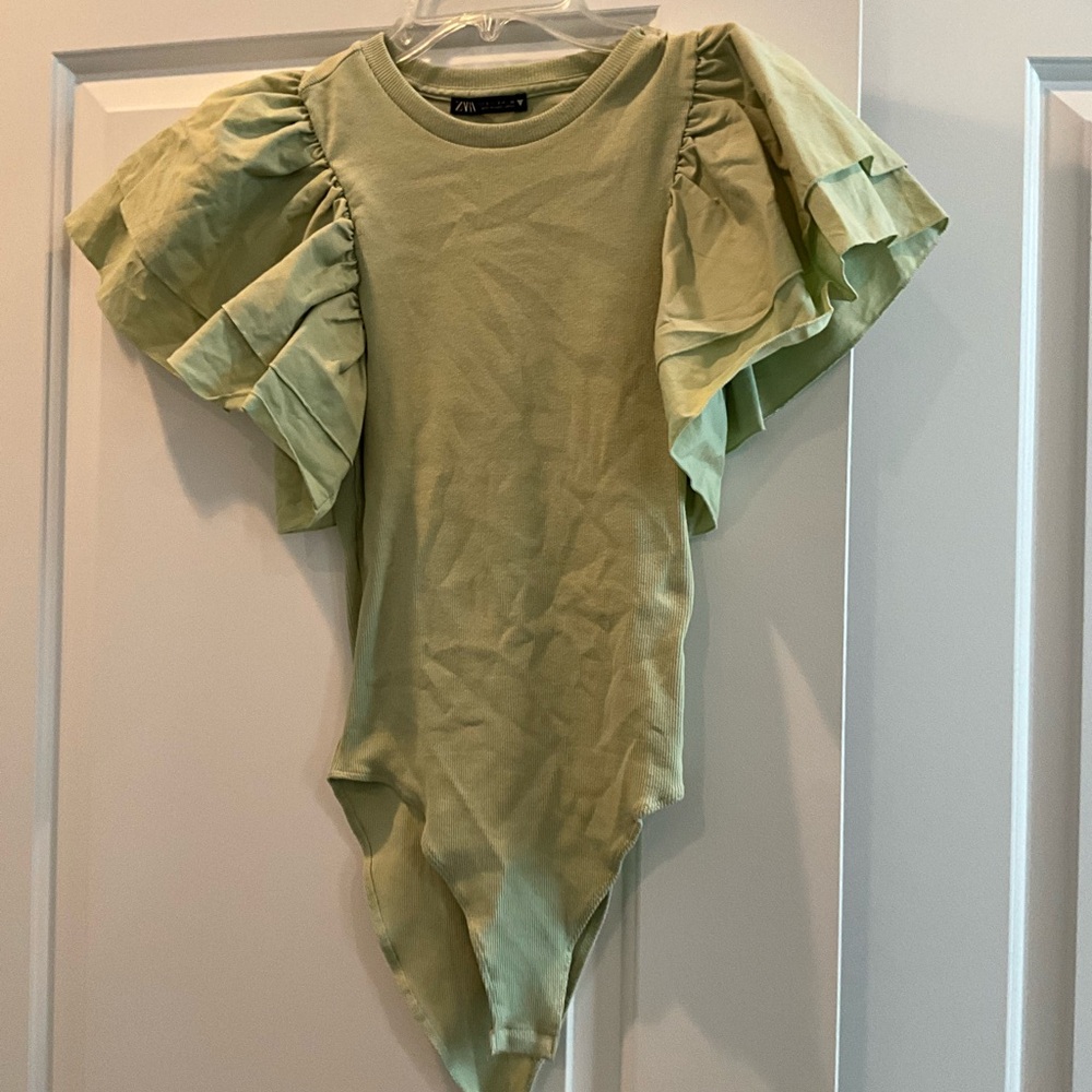 Zara Green Bodysuit with Flutter Sleeves